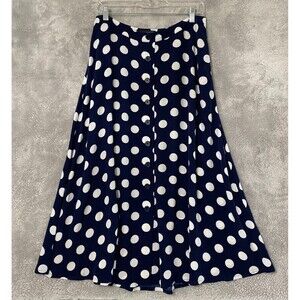 Talbots Women’s‎ Midi Skirt A-line Flare Navy Blue Polka Dot Size 10 Faux Button